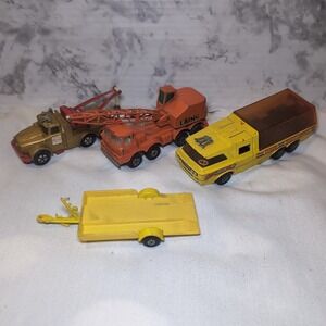 Vintage Matchbox Super Kings K-7 Racing Transporter, Heavy Wrecker, Mobile Crane